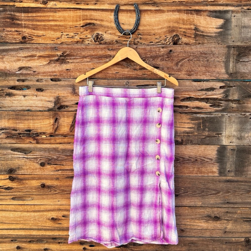 LOFT | Linen Blend Purple Lavender Button Midi Skirt M